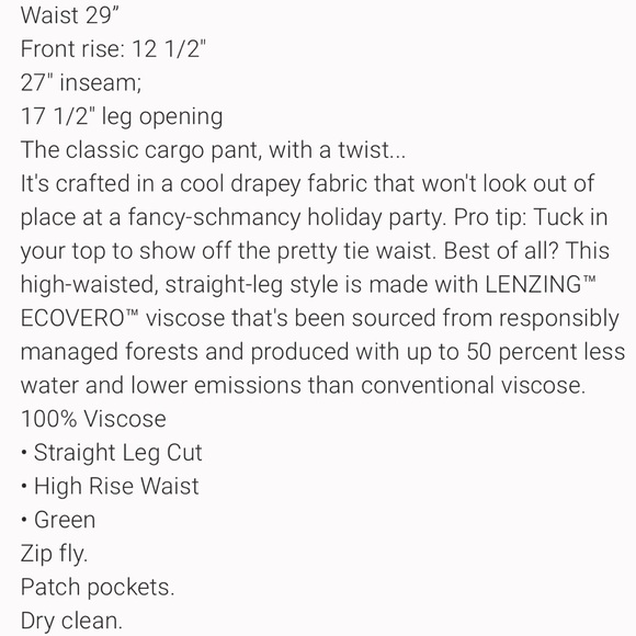 J. Crew Frosty Olive Satin Cargo Pants - Picture 7 of 7